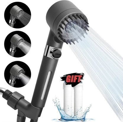 High-Pressure Shower Head 3-Mode Adjustable Spray with Massage Brush Filter Rain Faucet Bathroom Accessories