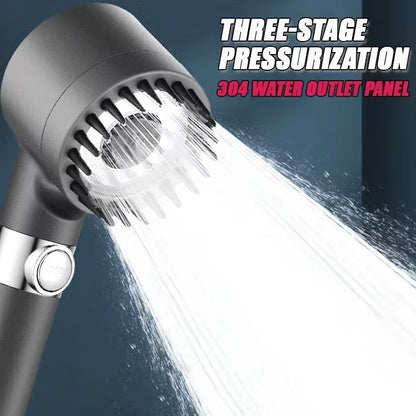 High-Pressure Shower Head 3-Mode Adjustable Spray with Massage Brush Filter Rain Faucet Bathroom Accessories