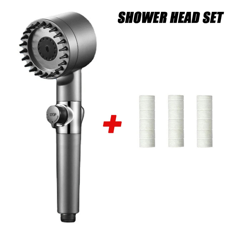 High-Pressure Shower Head 3-Mode Adjustable Spray with Massage Brush Filter Rain Faucet Bathroom Accessories