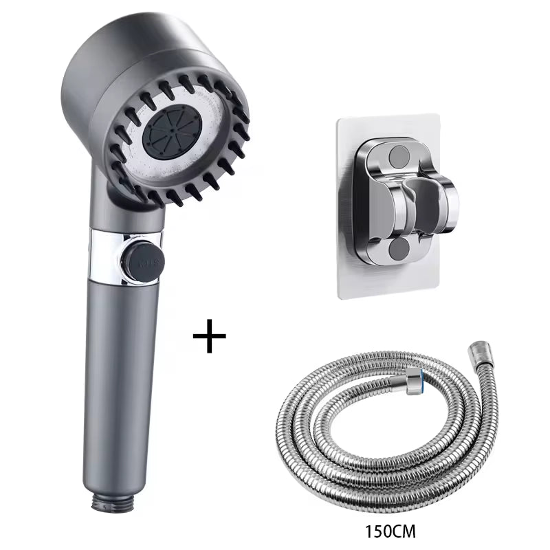 High-Pressure Shower Head 3-Mode Adjustable Spray with Massage Brush Filter Rain Faucet Bathroom Accessories